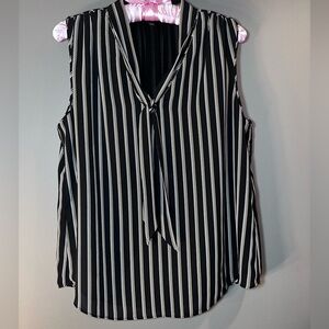 White House Black Market Black and White Striped Sleeveless Top with Neck Tie
